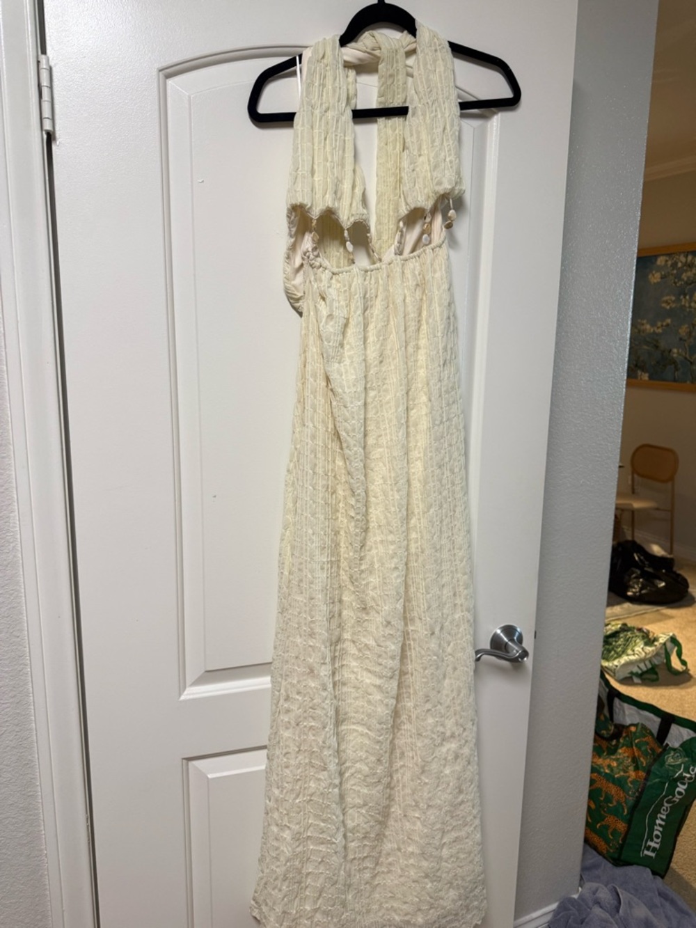 Backless Ivory Halter Maxi Dress with Cutout Waist - Picture 3 of 4